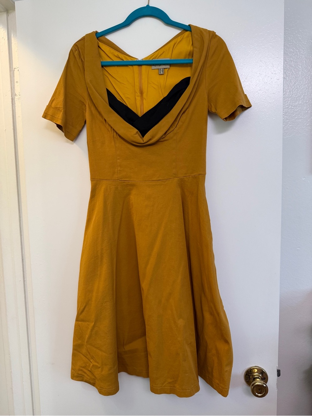 Lindy Bop Mustard Yellow Fit & Flare Dress with Cowl Back